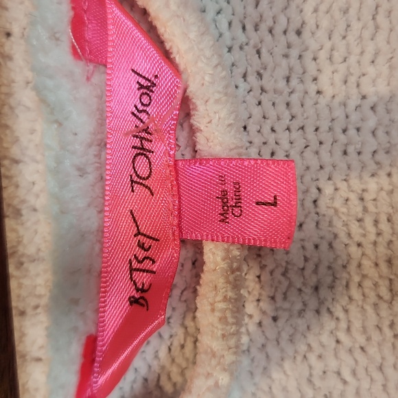 Betsey‎ Johnson Pink and White Striped Heart Cardigan Size Large - Picture 7 of 12